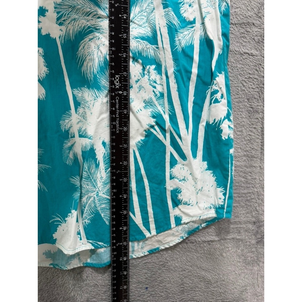 Chico's Sleeveless Blouse Womens Size 3 Teal Palm Print Tropical Resort - Picture 6 of 11
